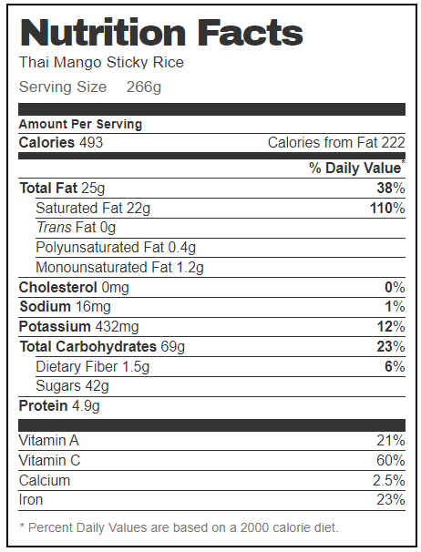 Mango Sticky Rice Nutrition Facts